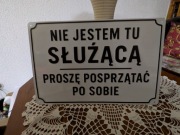 Tabliczka dekoracyjna z żartobliwym napisem, metalowa 