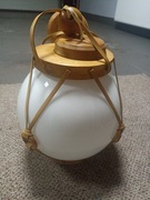 Żyrandol kula, szkło, drewno, skóra 