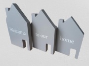 DREWNIANA DEKORACJA - OZDOBA DOMEK - NAPIS: WELCOME TO OUR HOME - 3elementy