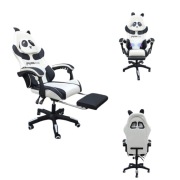 Fotel gamingowy dziecięcy PANDA KIDS ZONE – masażer + podnóżek, obrotowy