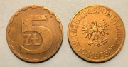 Polska moneta 5zł 1985 rok. 5 sztuk.