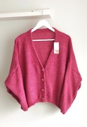 Włoski krótki kardigan oversize ciemny róż r U