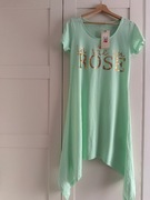 Letnia miętowa, przewiewna sukienka z asymetrycznym dołem, rozmiar M