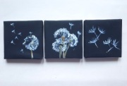 Mini obrazy ręcznie malowane dmuchawce 3szt