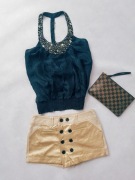 Jedwabny top Bebe czarny Halter z ozdobami jedwab