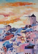 Obraz olejny GRECJA - SANTORINI 2. 30x21cm