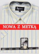 Koszula męska kremowa w paski na krótki rękaw kołnierzyk 41/42