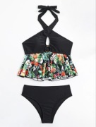 NOWE Sexowne Zmysłowe Tankini Strój kąpielowy XL czarno-wielokolorowe
