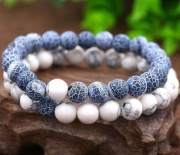 Zestaw bransoletek 2x bransoletka damska niebieski biały Biżuteria 