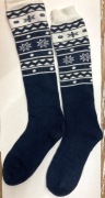 Skarpety Grube, Długie, Ciepłe, 36-41, granatowe we wzory skandynawskie