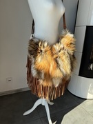 Torba torebka futro naturalny lis naturalna skóra 