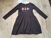 Sukienka dł rękaw,  baletnice, grafitowa - rozm 128