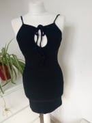 Zara wąska sukienka tunika głęboki dekolt wiązany r S