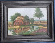 OBRAZ OLEJNY pejzaż krajobraz romantyczny nastrojowy widok wiejski chata