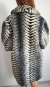 Piękne Futro długie ekologiczne cieniowane szary płaszcz deseń zebra 