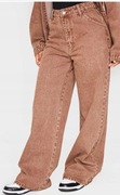 BRĄZOWE SPODNIE JEANSOWE DŁUGA PROSTA NOGAWKA ZAMEK
