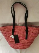 ASOS koszyk z juty różowy ze skórzanymi uchwytami