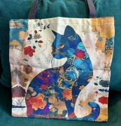 Torba bawełniana z artystycznym kotem – nowa, unikalna grafika, styl boho
