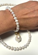 Naszyjnik i bransoleta z zawieszką Perły barkowe Złocenie 14K