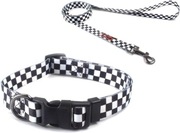 Zestaw Smycz + obroża Dla Psa Wzór czarno-białej kratki XS rozmiar