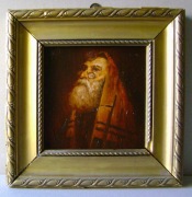 judaica - ŻYD MODLĄCY SIĘ portret 15,5x15,5cm olej sklejka + stara rama
