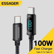 ESSAGER kabel elastyczny USB C-C 100W 1m czarny z miernikiem mocy