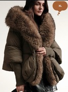 Kurtka puchowa czekoladowy brąz  z futerkiem r.Xl 