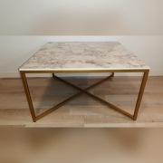 Stolik kawowy, złoty, blat imitacja marmuru