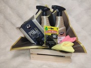 Wooden Car Box prezent dla Niego do pielęgnacji auta zestaw prezentowy