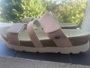 Klapki damskie Footflexx r. 38, różowe nude, na korku, stan bardzo dobry