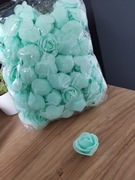 Miętowe piankowe różyczki róże handmade 