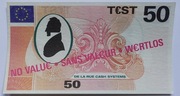 Banknot testowy, nominał "50" , De La Rue, stan ok.1