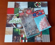 blok papierów zimowych/ świątecznych, stemple, konfetti do shaker box'a