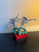 Duża Art Deco Rzeźba Latające Ptaki Porcelana Opalizujące 1920