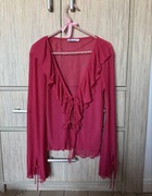 Zara Przepiękny kardigan z wiązaniem S falbanka