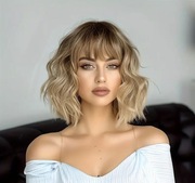 Peruka włosy ciemny blond pasemka włosy falowane z grzywką Wysyłka PL