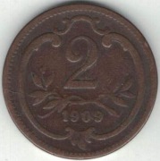 Austria 2 heller 1909 - 19 mm - nr 1
