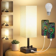 Lampka nocna Z gniazdami USB, USB-C, Abażur z tkaniny, VINTAGE