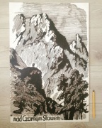 Kuczyński Nad Czarnym Stawem (reprodukcja, Tatry, obraz, pirografia) + rama