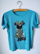 Bluzka dziewczęca turkusowa prążkowana myszka panterka modna 