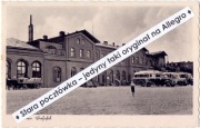 OSTRÓW WLKP. (OSTROWO) Dworzec kolejowy, autobusy i wóz konny obieg 1943