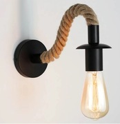 Kinkiet Lampa Ścienna LOFT Sznur Jutowy Czarny Industrial