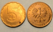Polska moneta 5zł 1987 rok. 5 sztuk.