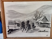 Obraz malowany tuszem na płycie góralski klimat