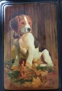 Szkatułka drewniana malowana ręcznie, pies rasy Beagle, XX w, papier-mâché