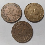 Monety Algieria 20 centymów 1975, 1975 i 1987 r.