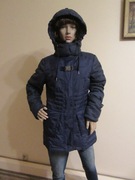 MUSTANG damska granatowa puchowa kurtka z kapturem jak nowa _ S