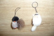 Piesek i ptaszek z futra. Brelok futrzany, zawieszka.
