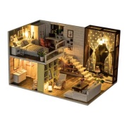 Domek DIY drewniany z oświetleniem LED – zestaw kreatywny wysoka jakość 