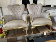 Fotele stylowe z pozłacanymi zdobieniami – komplet 2 sztuki